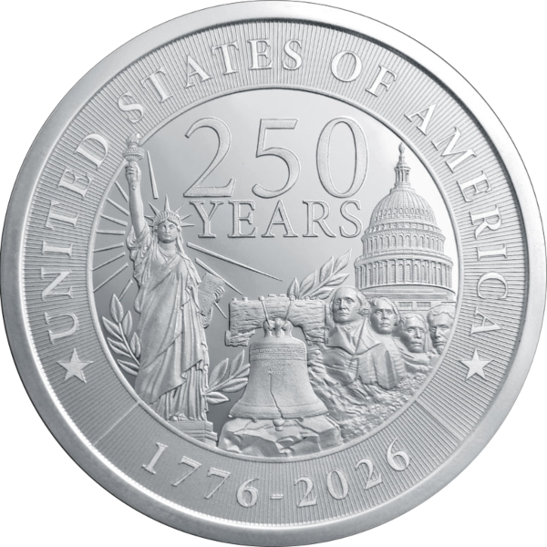 2 OZ SILVER ROUND 250TH ANNIVERSARY GOLDEN STATE MINT