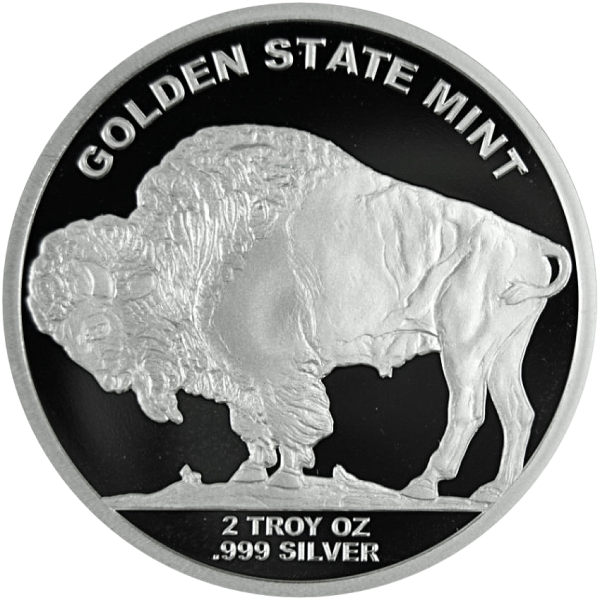 2 OZ SILVER ROUND BUFFALO DESIGN GOLDEN STATE MIN