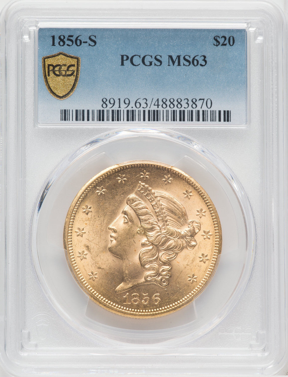 1856-S $20 Liberty Double Eagle PCGS MS63