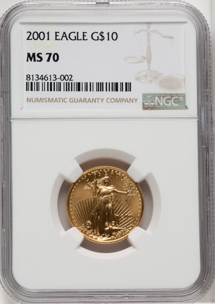 2001 $10 Quarter-Ounce Gold Eagle Brown Label NGC MS70