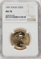 1991 $25 Half-Ounce Gold Eagle Brown Label NGC MS70