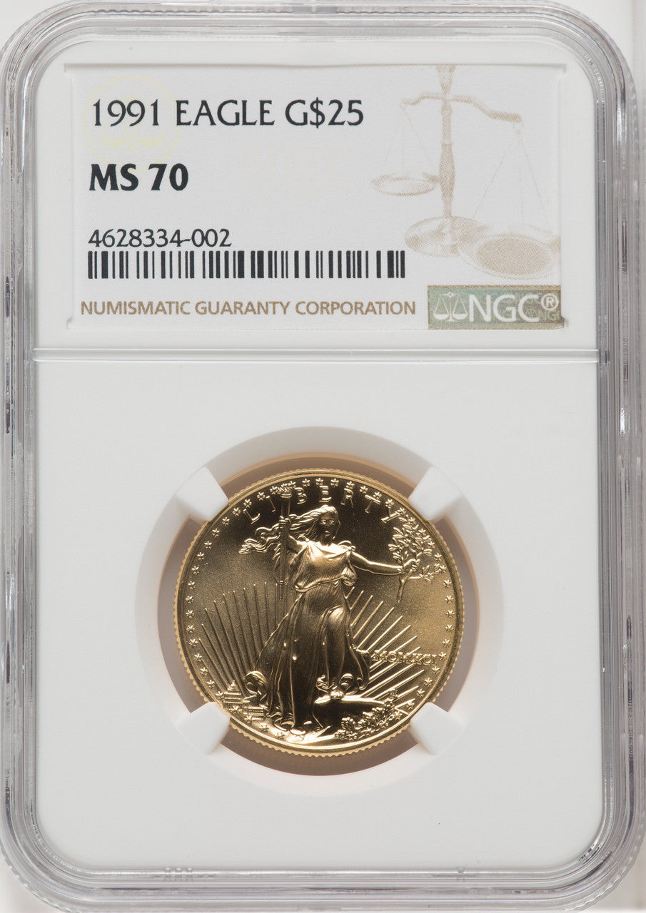 1991 $25 Half-Ounce Gold Eagle Brown Label NGC MS70