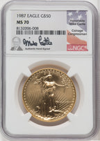 1987 $50 One-Ounce Gold Eagle Mike Castle NGC MS70
