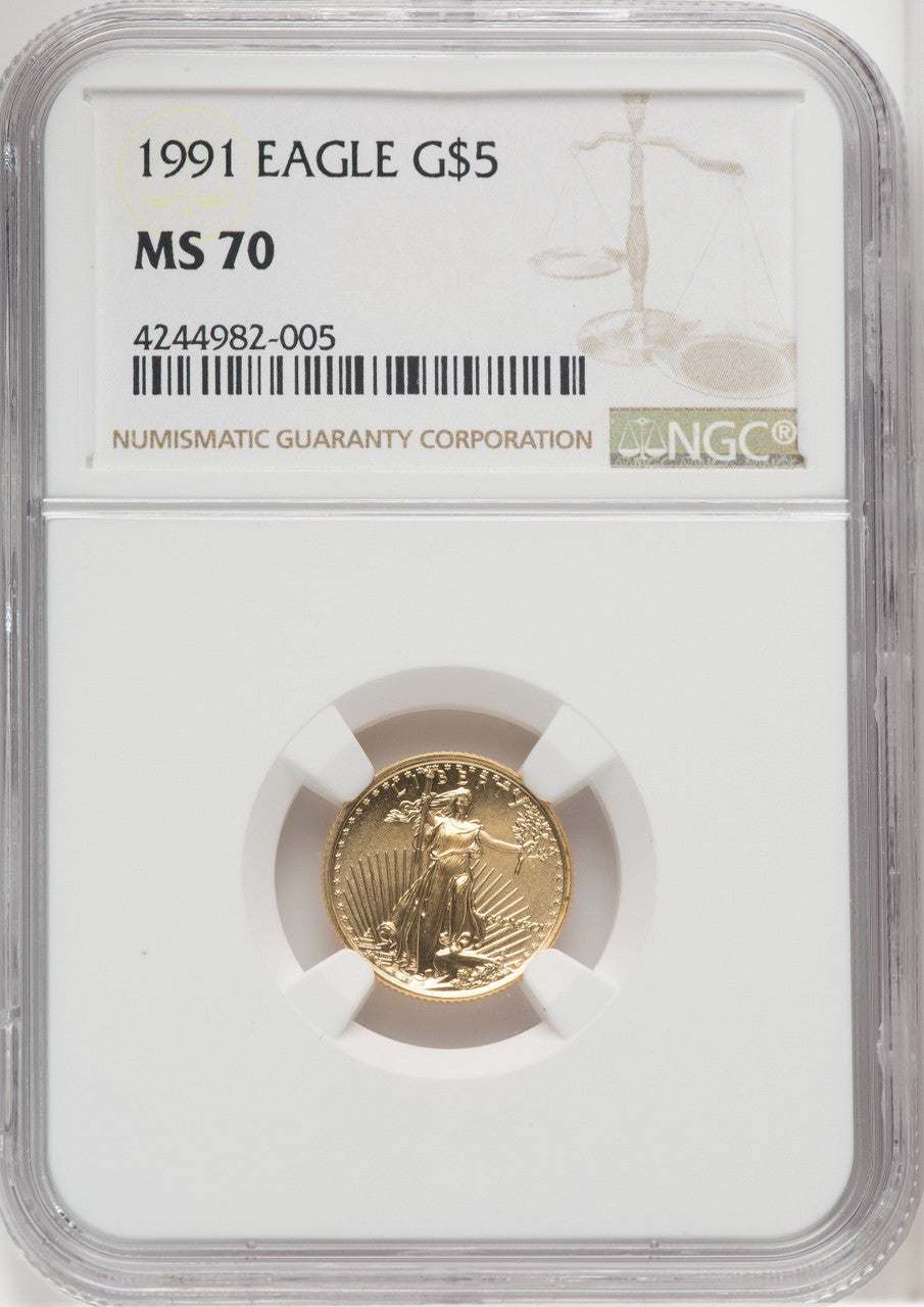 1991 $5 Tenth-Ounce Gold Eagle Brown Label NGC MS70 (761059012)