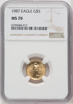 1987 $5 Tenth-Ounce Gold Eagle Brown Label NGC MS70 (762673092)