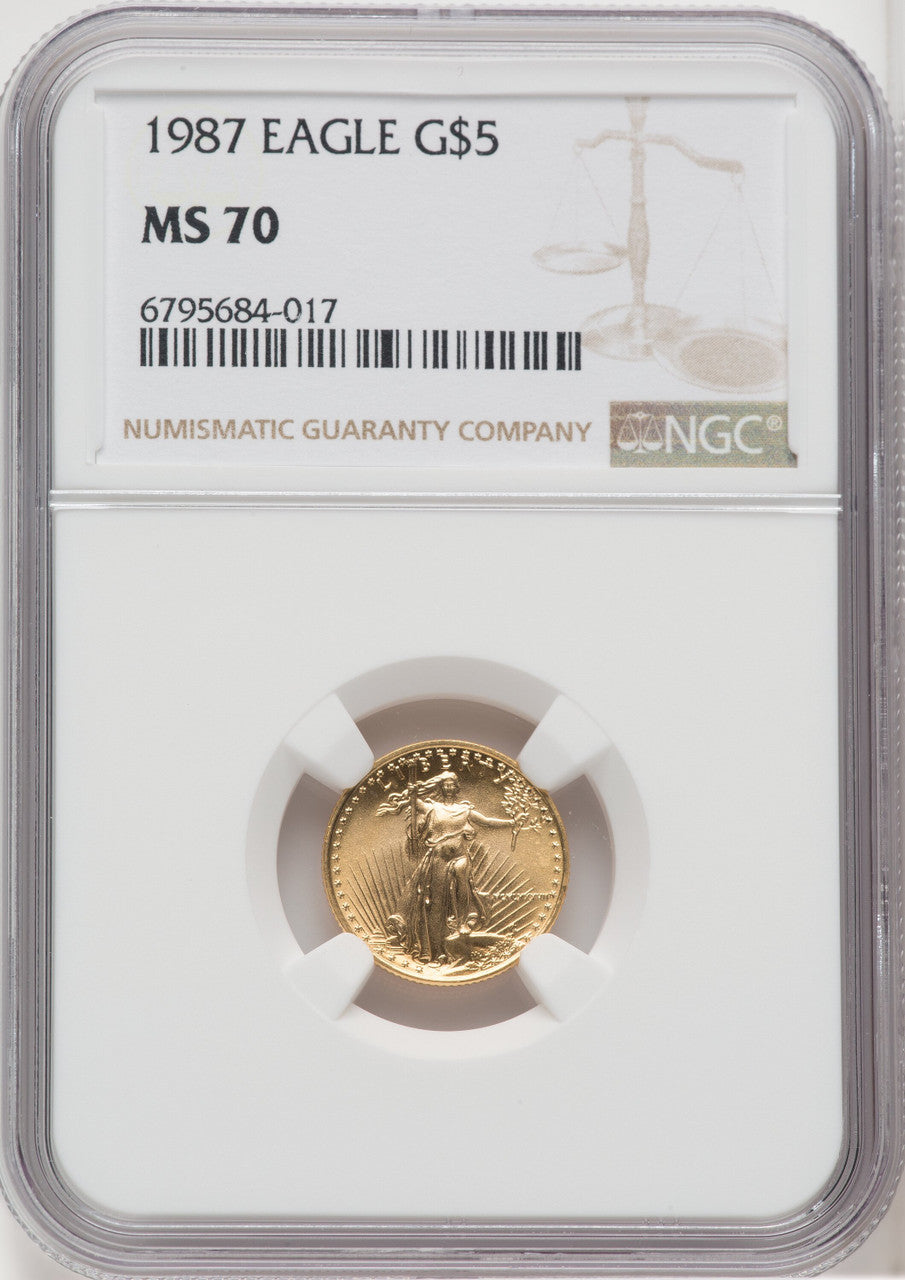 1987 $5 Tenth-Ounce Gold Eagle Brown Label NGC MS70 (762673092)