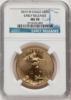 2013-W $50 One-Ounce Gold Eagle First Strike ER Blue NGC MS70