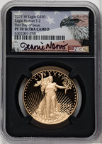 2021-W G$50 One Ounce Gold Eagle T2 FDI NGC PF70 Jennie Norris Signed
