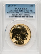 2013-W $50 One-Ounce Gold Buffalo Reverse Proof First Strike Blue Gradient PCGS PR70