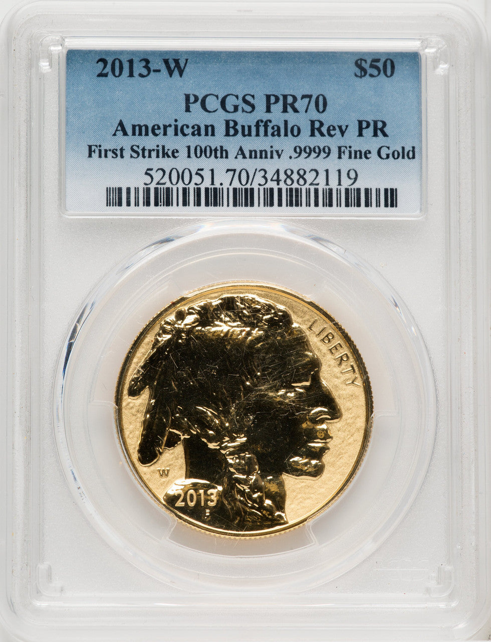 2013-W $50 One-Ounce Gold Buffalo Reverse Proof First Strike Blue Gradient PCGS PR70