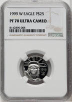 1999-W $25 Quarter-Ounce Platinum Eagle Statue of Liberty Brown Label NGC PF70 (765698014)