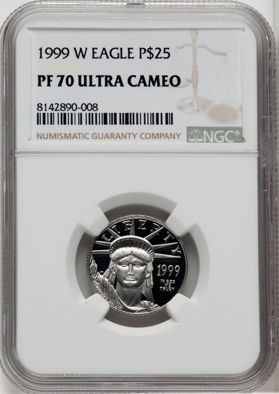1999-W $25 Quarter-Ounce Platinum Eagle Statue of Liberty Brown Label NGC PF70 (765698014)