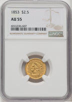 1853 $2.50 Liberty Quarter Eagle NGC AU55 (768204003)