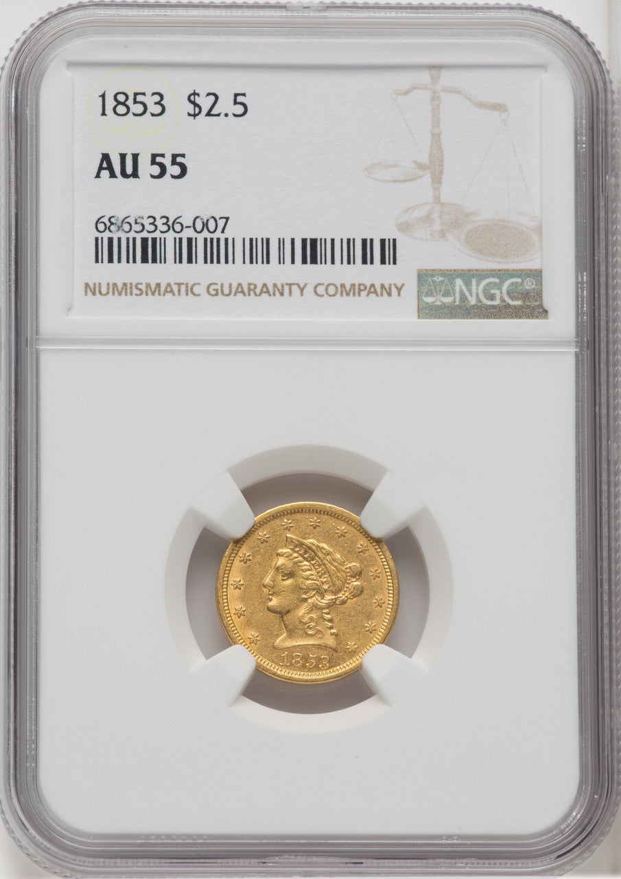 1853 $2.50 Liberty Quarter Eagle NGC AU55 (768204003)