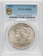 1935 $1 Peace Dollar PCGS MS66 (768225002)