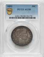 1892 50C Barber Half Dollar PCGS AU58