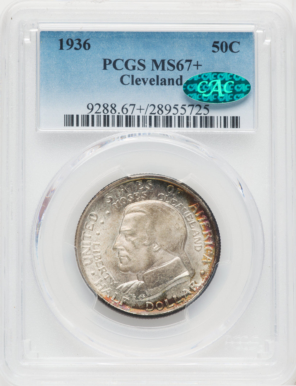 1936 50C Cleveland CAC Commemorative Silver PCGS MS67+