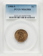 1908-S 1C RB Indian Cent PCGS MS63