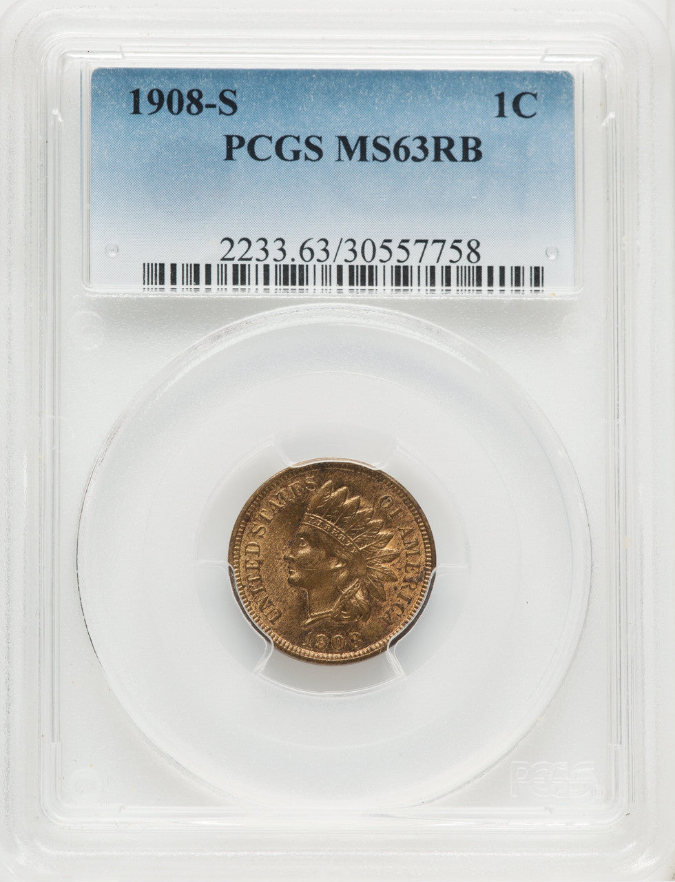 1908-S 1C RB Indian Cent PCGS MS63