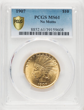 1907 $10 No Motto Indian Eagle PCGS MS61