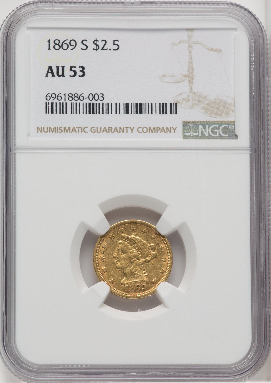 1869-S $2.50 Liberty Quarter Eagle NGC AU53