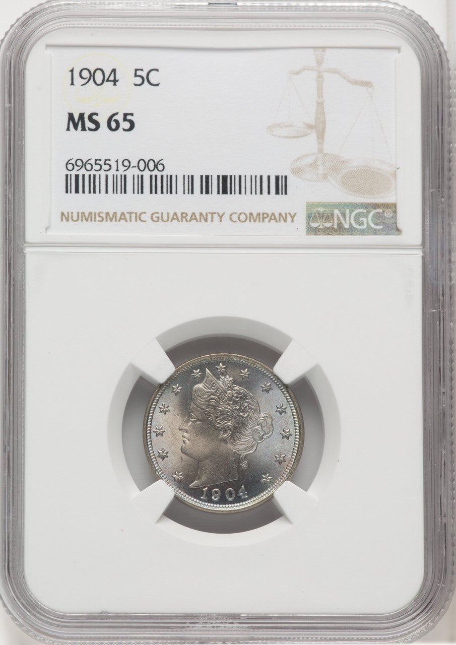 1904 5C Liberty Nickel NGC MS65