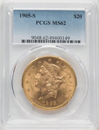 1905-S $20 Liberty Double Eagle PCGS MS62
