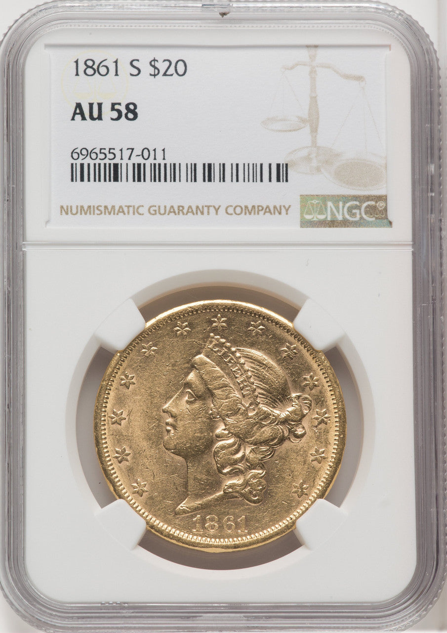 1861-S $20 Liberty Double Eagle NGC AU58