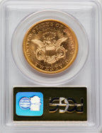 1857-S $20 NoSerRt S Gold Foil Liberty Double Eagle PCGS MS62