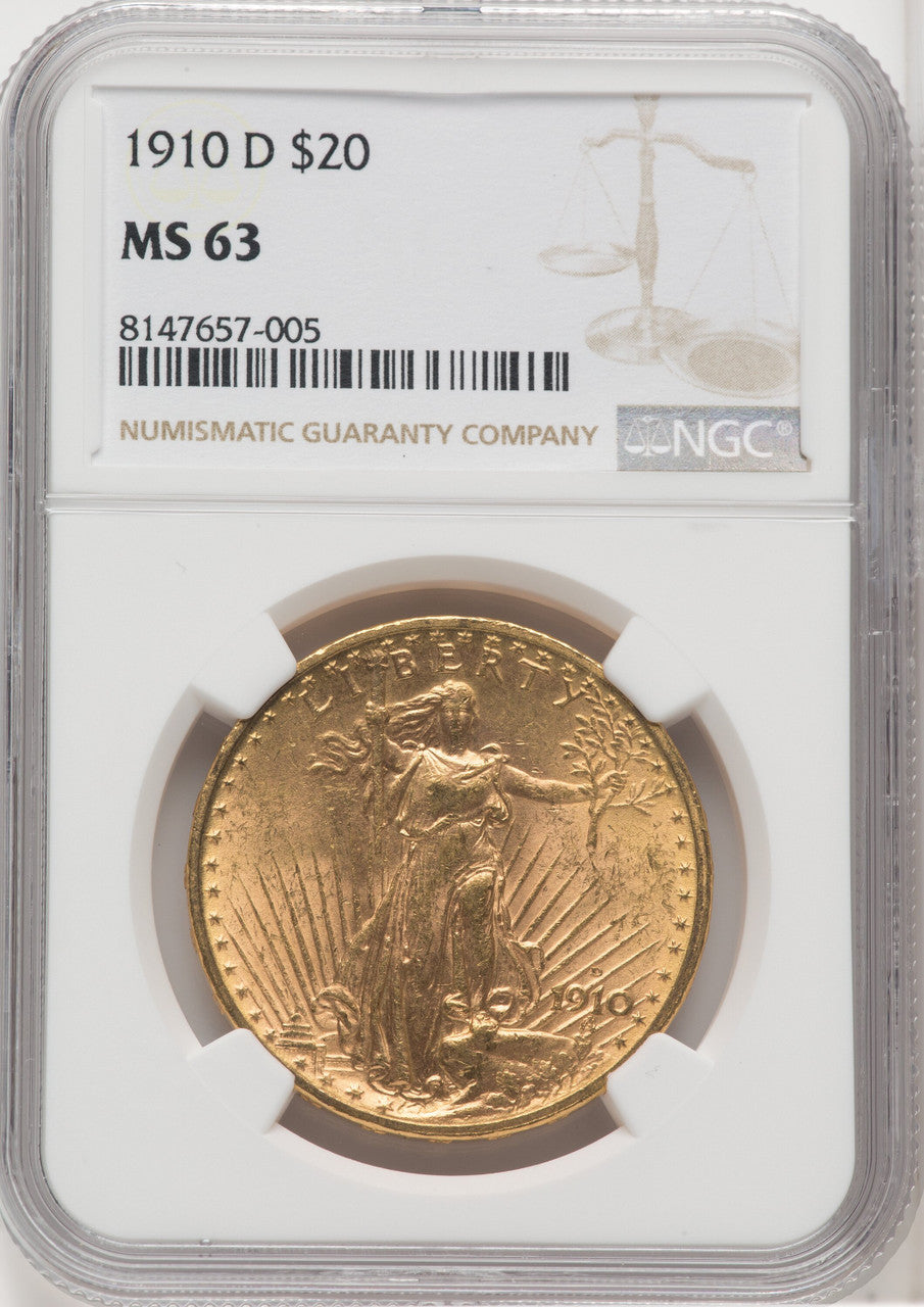1910-D $20 Saint-Gaudens Double Eagle NGC MS63 (571998007)
