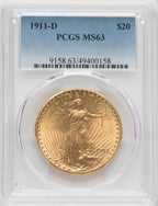 1911-D $20 Saint-Gaudens Double Eagle PCGS MS63 (767947022)