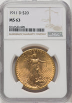 1911-D $20 Saint-Gaudens Double Eagle NGC MS63 (171410079)