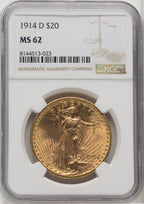 1914-D $20 Saint-Gaudens Double Eagle NGC MS62 (571958080)