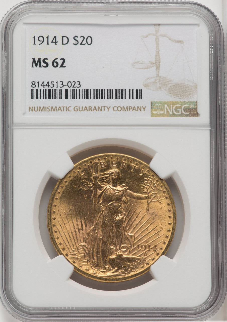 1914-D $20 Saint-Gaudens Double Eagle NGC MS62 (571958080)