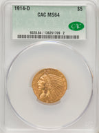 1914-D $5 Indian Half Eagle CACG MS64