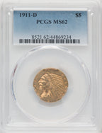 1911-D $5 Blue Gradient Indian Half Eagle PCGS MS62