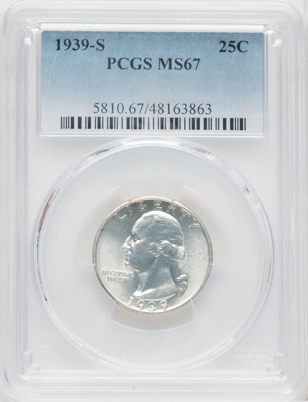 1939-S 25C Washington Quarter PCGS MS67