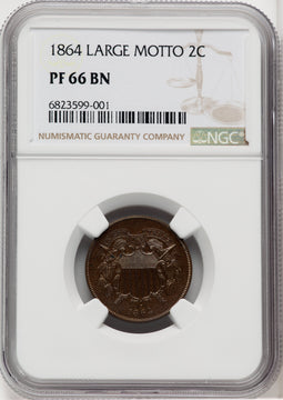 1864 Large Motto BN Proof Two Cent Pieces NGC PR66