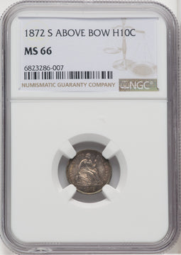 1872-S Mintmark Above Bow Seated Half Dime NGC MS66