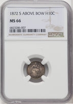 1872-S Mintmark Above Bow Seated Half Dime NGC MS66