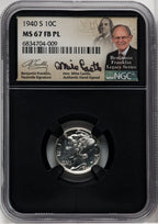 1940-S 10C FB Mike Castle Blk Core Franklin Series Mercury Dime NGC MS67