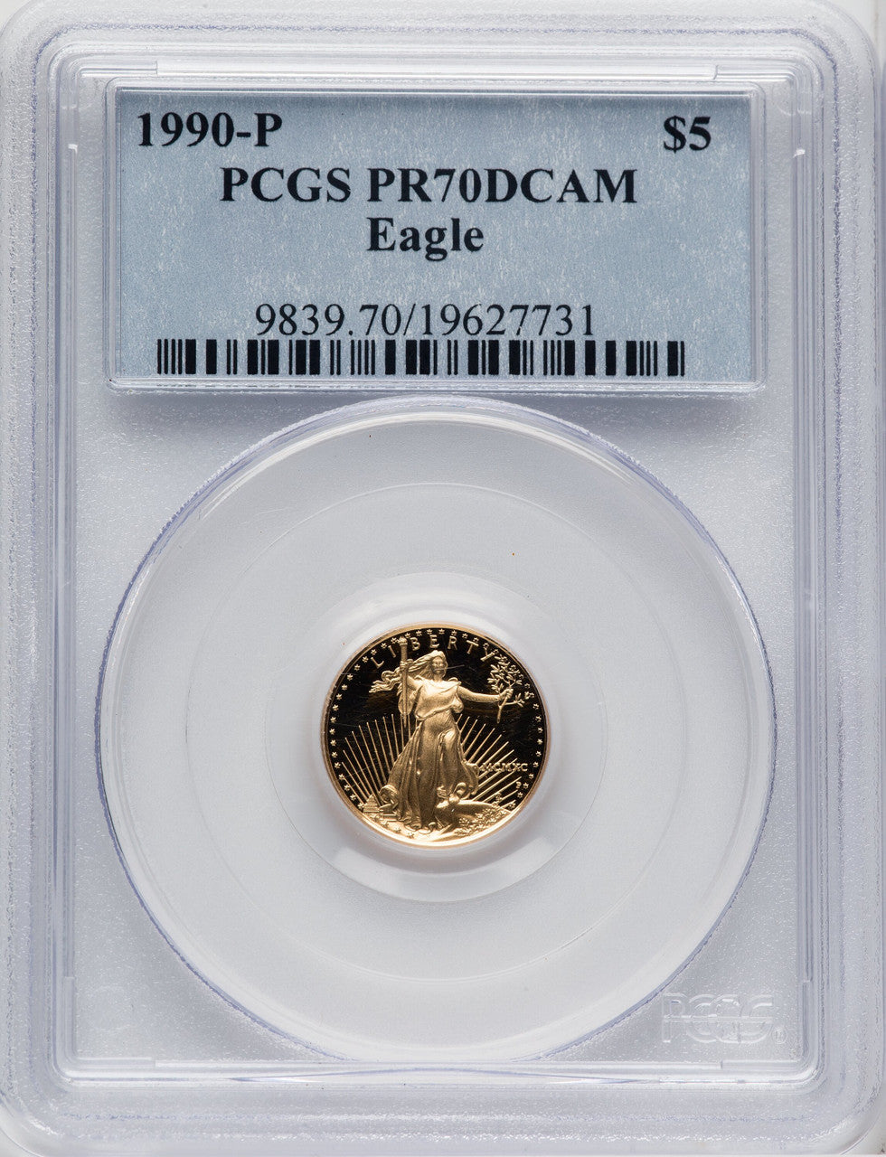 1990-P $5 Tenth-Ounce Gold Eagle Blue Gradient PCGS PR70