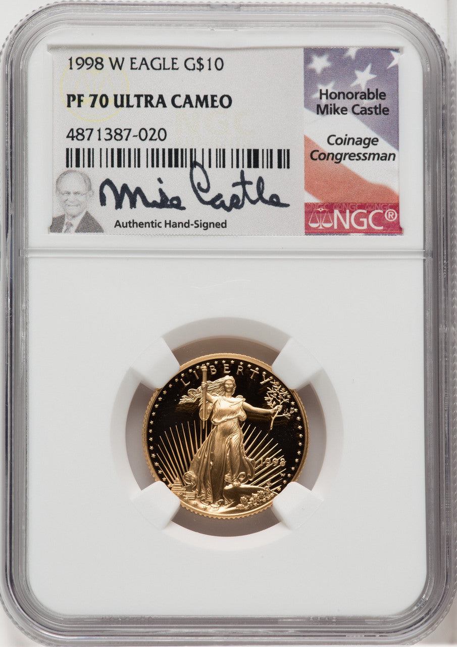 1998-W $10 Quarter-Ounce Gold Eagle Mike Castle NGC PF70