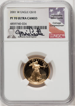 2001-W $10 Quarter-Ounce Gold Eagle Mike Castle NGC PF70