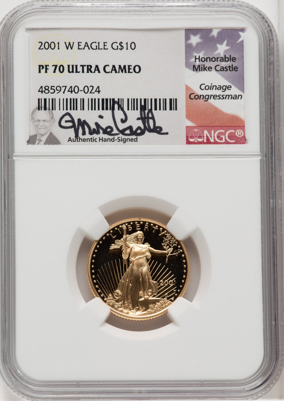 2001-W $10 Quarter-Ounce Gold Eagle Mike Castle NGC PF70