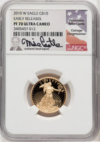 2010-W $10 Quarter-Ounce Gold Eagle First Strike ER Mike Castle NGC PF70