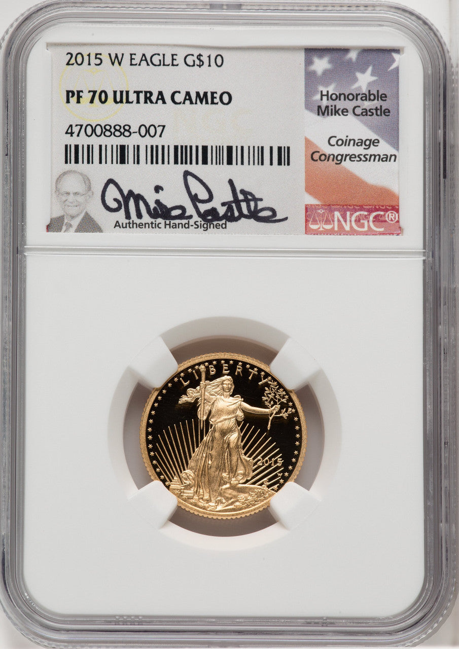 2015-W $10 Quarter-Ounce Gold Eagle Mike Castle NGC PF70