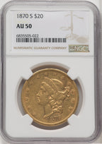 1870-S $20 Liberty Double Eagle NGC AU50