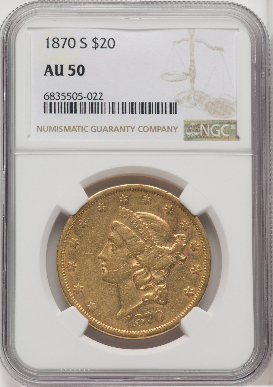 1870-S $20 Liberty Double Eagle NGC AU50