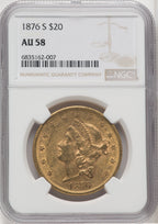 1876-S $20 Liberty Double Eagle NGC AU58 (171408032)